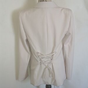 White House Black Market Cream Blazer with Lace-Up Back